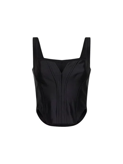 Self-portrait Structured Taffeta Corset Top In Black