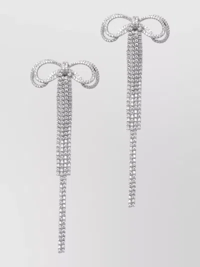 Self-portrait Self Portrait Double Crystal Bow Drop Earrings In Silver-plated Brass In Pink