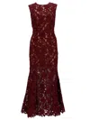 Self-portrait Fitted Guipure Lace Midi Dress With Removable Belt In Burgundy