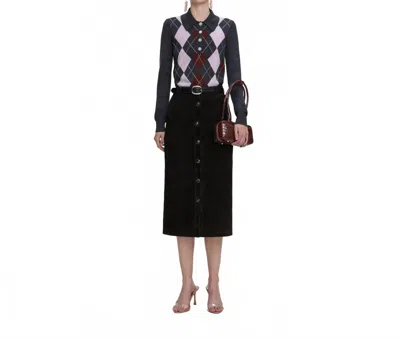 Self-portrait Suede Midi Skirt In Brown