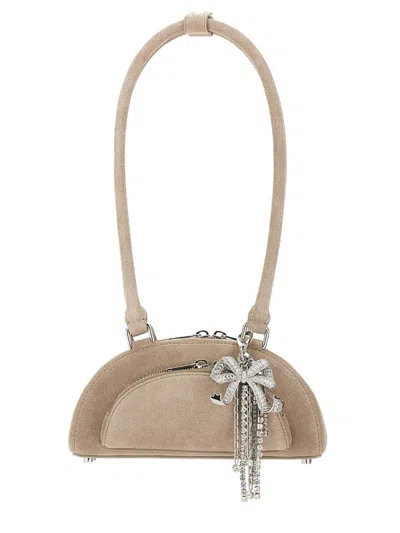 Self-portrait Suede Mini Shoulder Bag With Charm In Brown