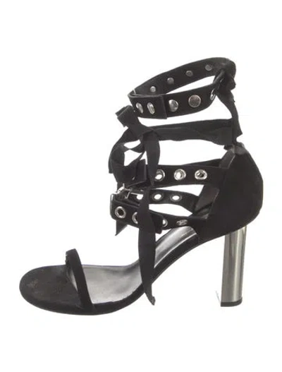 Pre-owned Self-portrait Suede Sandals In Black