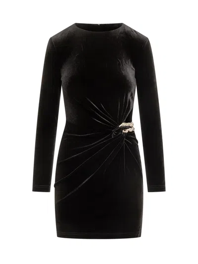 Self-portrait Suit Mini Draped Velvet Dress In Black