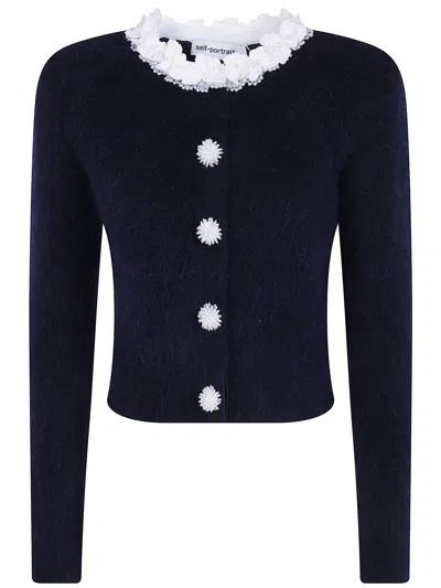 Self-portrait Sweater Pearl Trim Knit Jumper In Blue