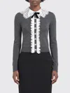 Self-portrait Self Portrait Knitted Wool Cardigan With Lace Collar In Grey In Gray