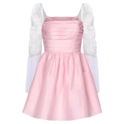 Pre-owned Self-portrait Taffeta & Point D'esprit Sleeve Dress In Pink