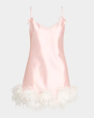 Self-portrait Taffeta Feathered A-line Mini Dress In Pink