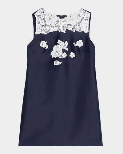 Self-portrait Taffeta Lace Mini Shift Dress In Blue
