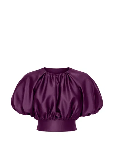 Self-portrait Taffeta Puff-sleeve Top In Purple