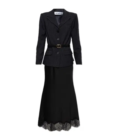 Self-portrait Tailored Blazer Satin Midi Dress In Black