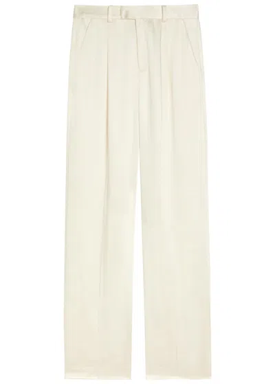 Self-portrait Tailored Straight-leg Satin Trousers In Cream