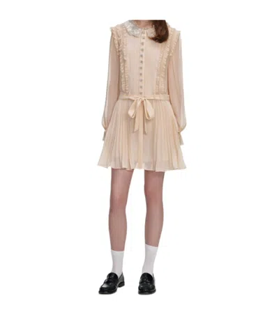 Self-portrait Tan Pleated Georgette Mini Dress In Neutral