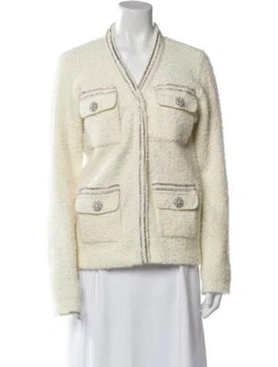 Pre-owned Self-portrait Tape Knit Cardigan Jacket In Neutral