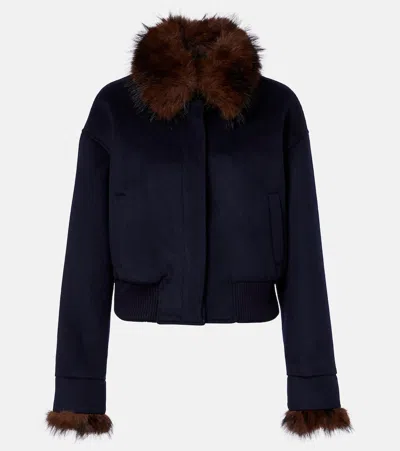 Self-portrait Teddy-trimmed Jacket In Blue