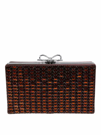 Self-portrait Textured Chainmail Clutch In Burgundy
