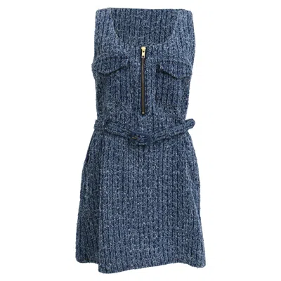 Self-portrait Textured Denim Mini Dress In Blue Cotton