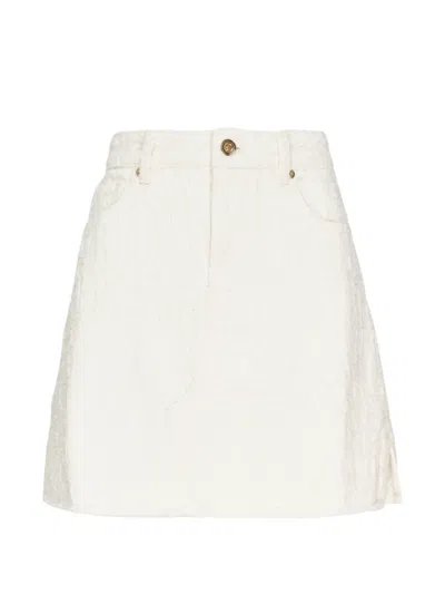 Self-portrait Textured Denim Mini Skirt In White