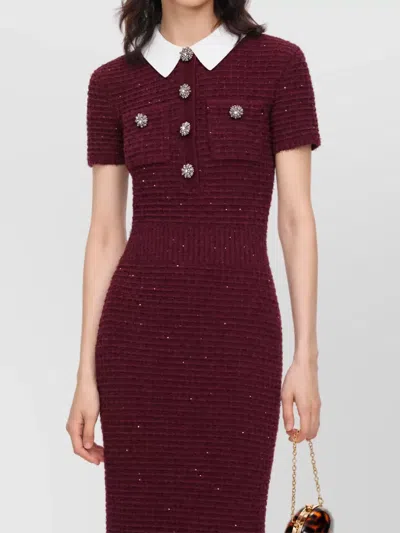 Self-portrait Textured Knit Midi Dress In Burgundy