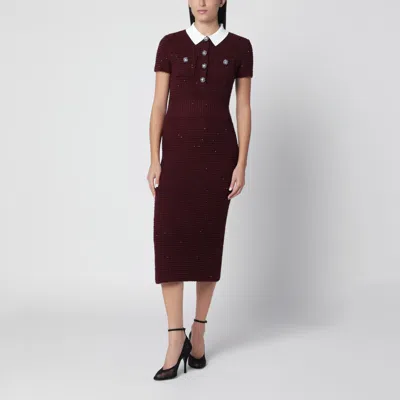 Self-portrait Burgundy Textured-knit Midi Dress