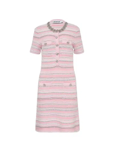 Self-portrait Textured Knit Mini Dress In Pink In Multi