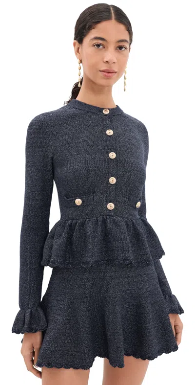 Self-portrait Womens Textured Cotton-blend Mini Dress Navy