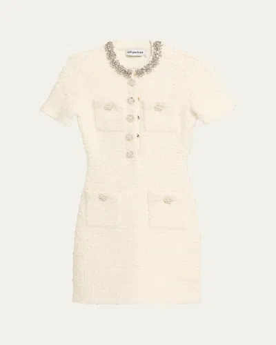 Self-portrait Textured Knit Mini Dress In White