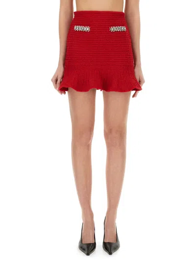 Self-portrait Textured Knit Skirt In Red