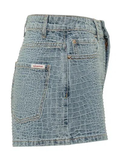 Self-portrait Textured Mini Shorts In Blue