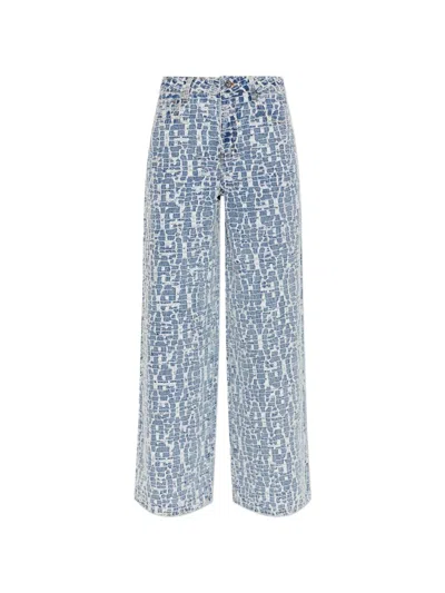 Self-portrait Textured Wide-leg Jeans In Blue