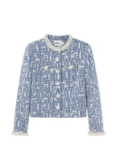 Self-portrait Textured-finish Denim Jacket In Blue