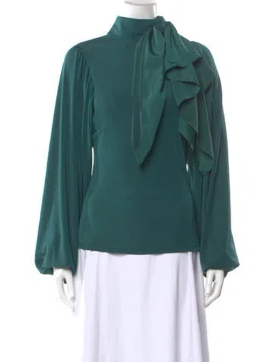 Pre-owned Self-portrait Tie Neck Long Sleeve Blouse In Green