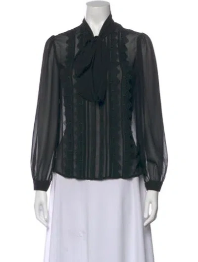 Pre-owned Self-portrait Tie Neck Long Sleeve Blouse W/ Tags In Black