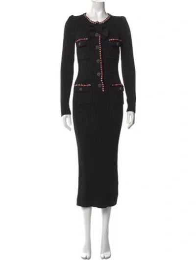 Pre-owned Self-portrait Tie Neck Midi Length Dress In Black/metallic