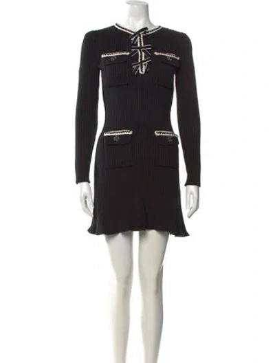 Pre-owned Self-portrait Tie Neck Mini Dress In Black