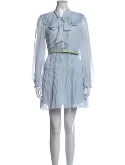 Pre-owned Self-portrait Tie Neck Mini Dress In Blue