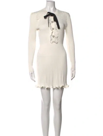 Pre-owned Self-portrait Tie Neck Mini Dress In White