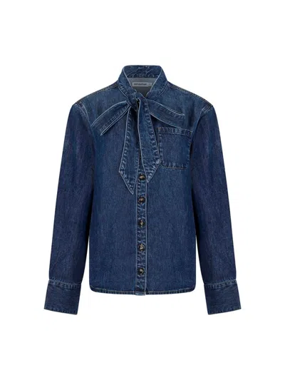 Self-portrait Tie Neck Shirt In Blue