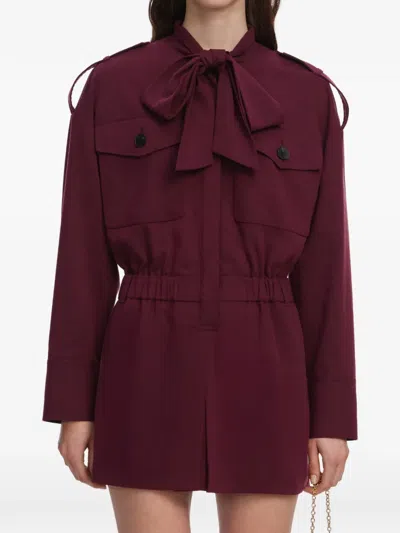 Self-portrait Tie-neck Elasticated-waist Mini Playsuit In Burgundy