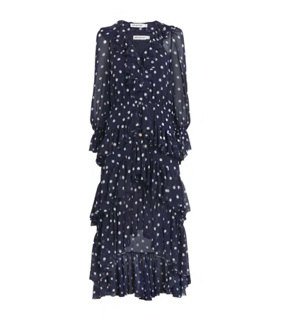 Self-portrait Ruffled Tiered Polka-dot Georgette Midi Dress In Blue