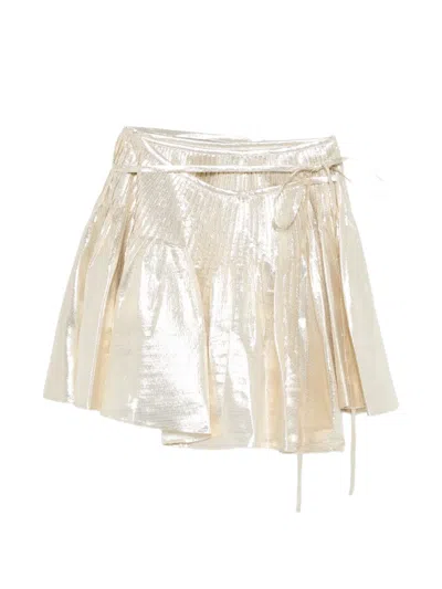 Self-portrait Tie-waist Mini Pleated Skirt In Gold