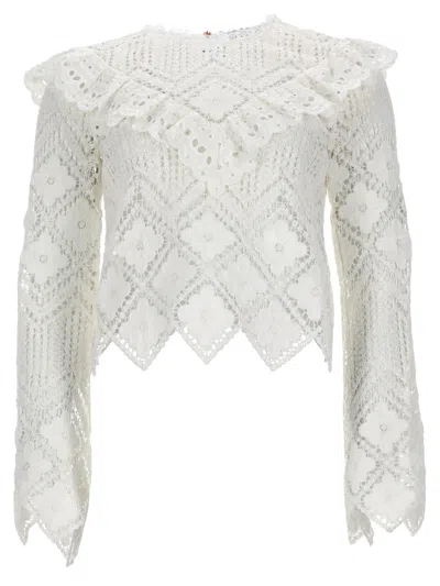 Self-portrait Top In Crochet Con Inserti In Pizzo In White