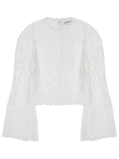 Self-portrait Crochet Floral Lace Flared Top In White