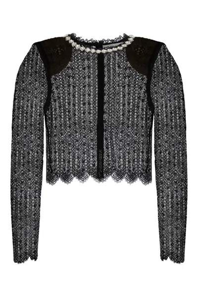 Self-portrait Crystal-embellished Lace Top In Gray