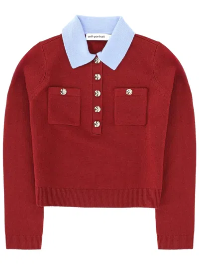 Self-portrait Top Polo In Burgundy
