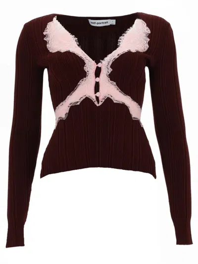 Self-portrait Self Portrait Top With Lace Details In Burgundy
