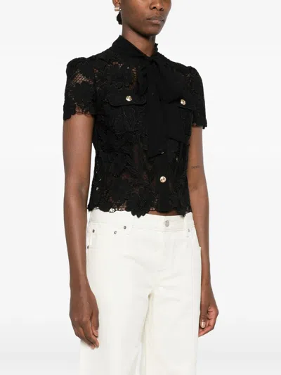 Self-portrait Guipure-lace Pussy-bow Blouse In Black
