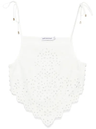 Self-portrait Embroidered Cotton Top In White