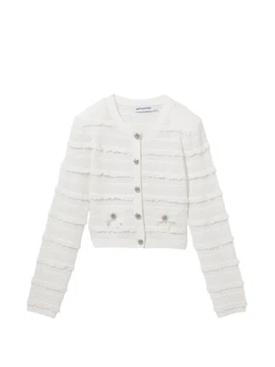 Self-portrait Tweed Cardigan In White