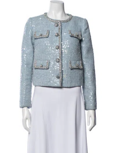 Pre-owned Self-portrait Tweed Pattern Blazer In Blue