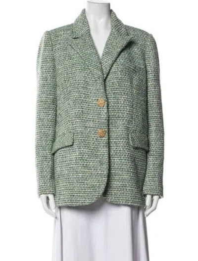 Pre-owned Self-portrait Tweed Pattern Blazer In Green